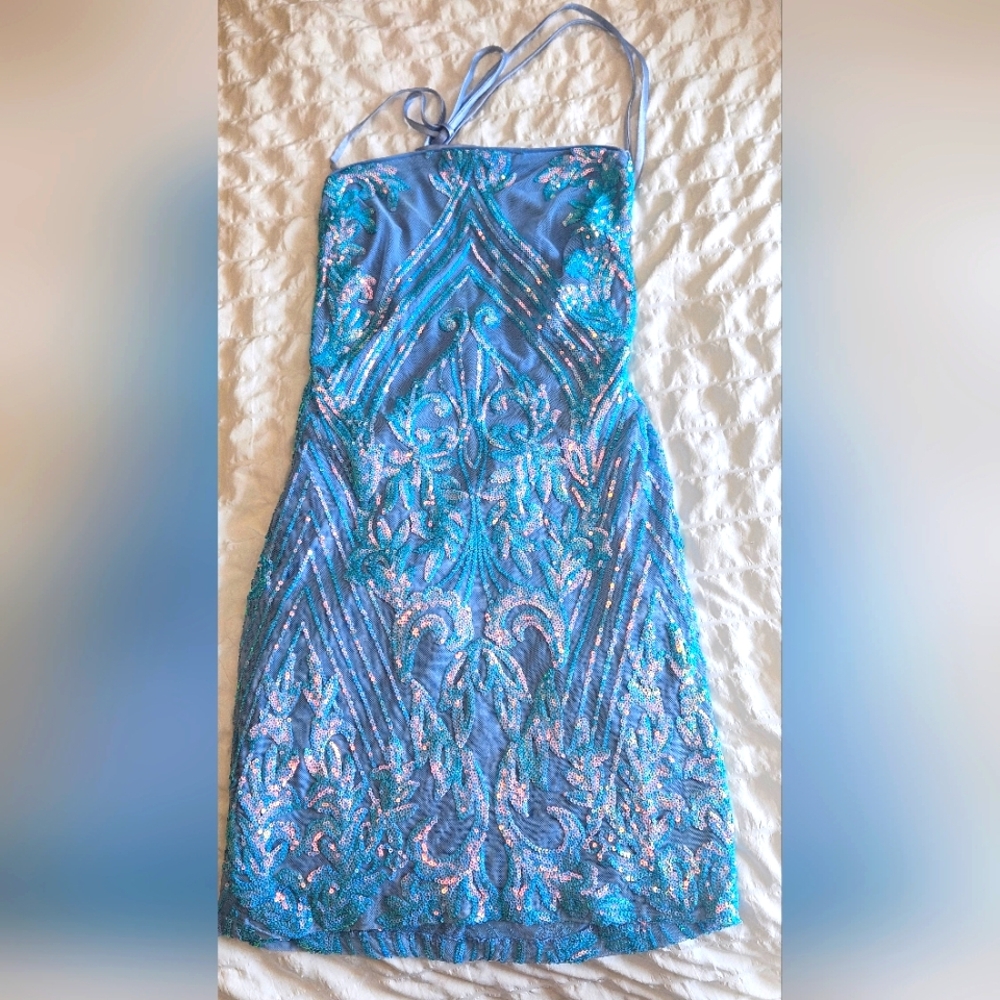Midnight Doll Blue Sequined Hoco Dress